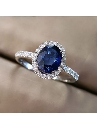 Blue Sapphire Halo Ring